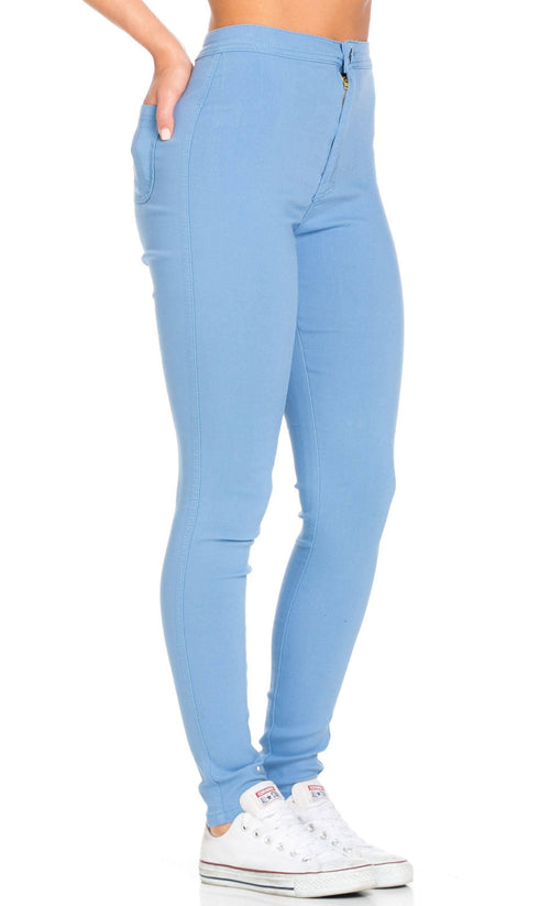 Super High Waisted Stretchy Skinny Jeans - Baby Blue - SohoGirl.com